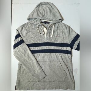 Vintage 90s Tommy Hilfiger Polo Rugby Shirt Striped Mens Medium Blue Gray Preppy